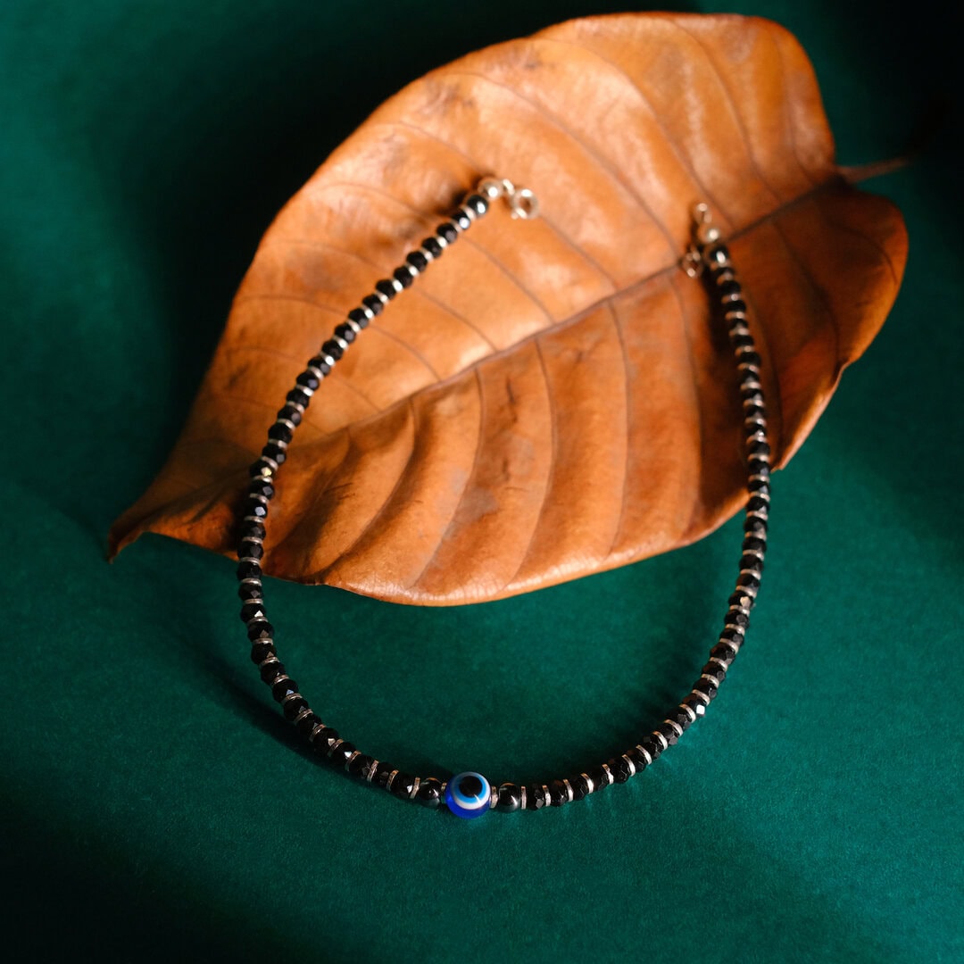 Sterling Silver Evil Eye Anklet with Black Beads, Protection Payal for Women and Girls