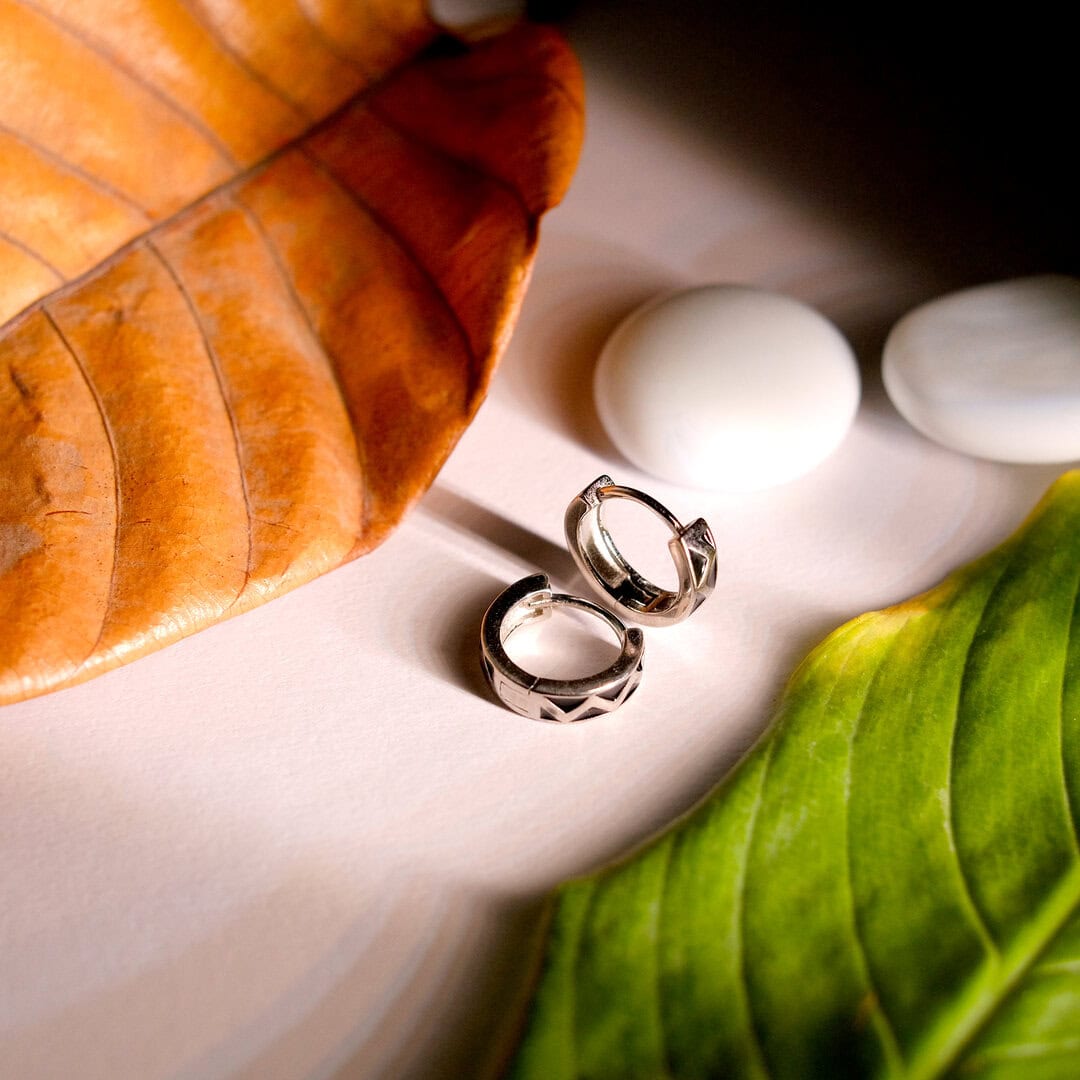 Triangle Pattern Sterling Silver Earrings, 925 Silver, Geometric Design, Men's Fashion Jewellery