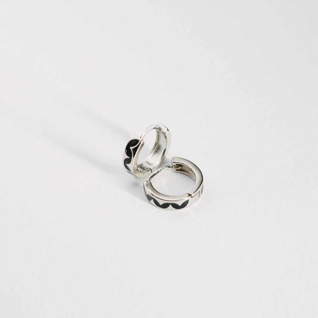 925 Sterling Silver Black Enamel Hoop Earrings for Men | TikTok Style Unisex Bali