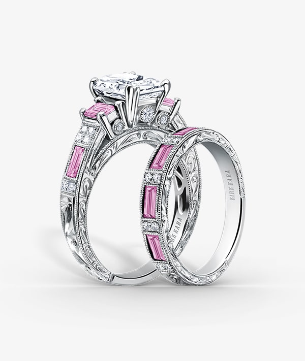 Vintage Pink Sapphire & Silver Bridal Set