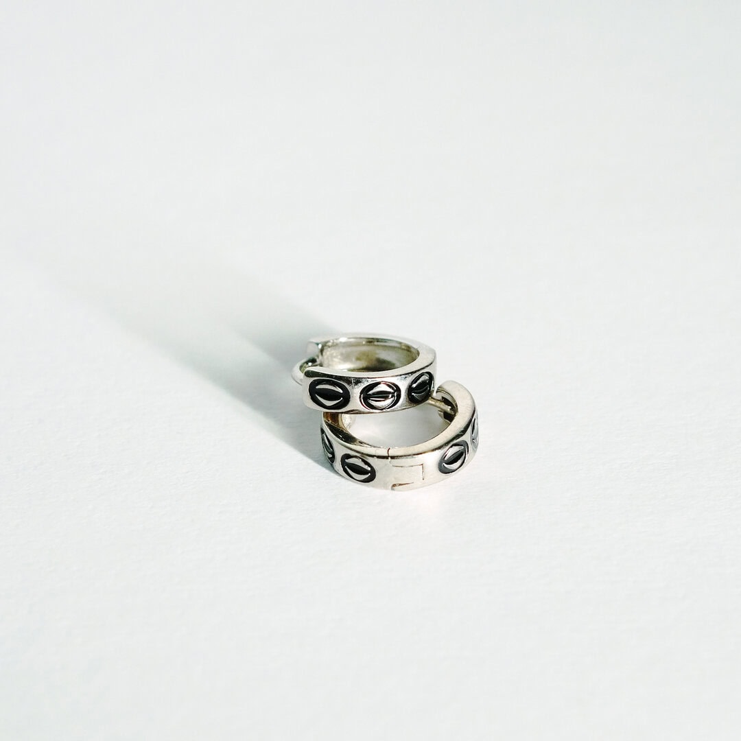 925 Sterling Silver Moon Dust Pattern Earrings for Men | Unisex Hoop Bali