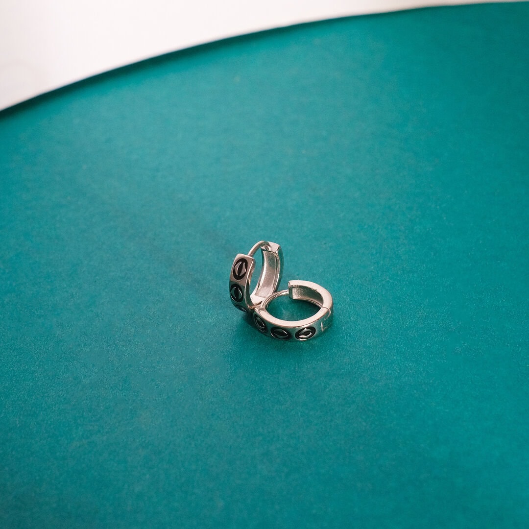 925 Sterling Silver Moon Dust Pattern Earrings for Men | Unisex Hoop Bali 3