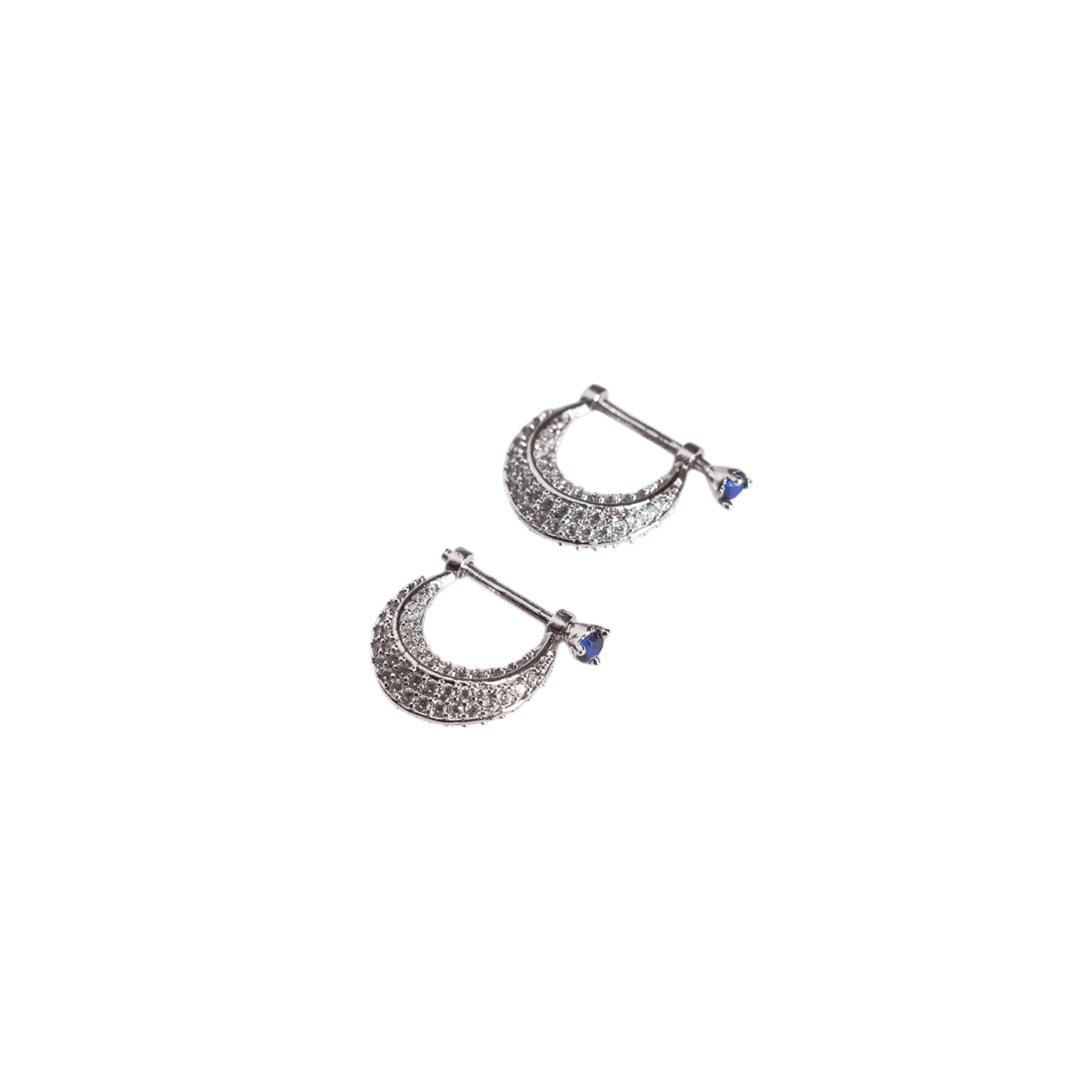925 Sterling Silver Blue Stone Traditional Men's Hoop Earrings | Ethnic Baali Design